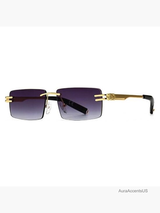 Rimless Gold Frame Rectangle Sunglasses UV Protection Polarized Gradient Shades